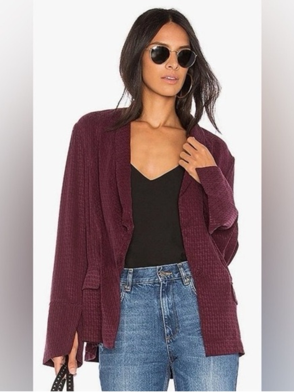 Free People Wine Bonnie Blazer Sz XS